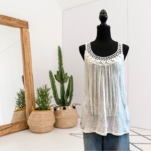Sundance Crochet Trim Fringe Front Tank Top